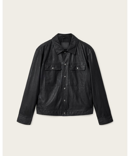 ALLSAINTS（オールセインツ）の「SHELTON LEATHER TRUCKER JACKET | SHELTON レザー トラッカー ジャケット（その他アウター・メンズ・ブラック・XS/M/L/XL/S）」の6枚目の写真