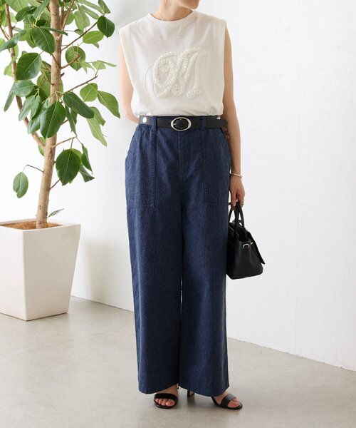 BEARDSLEY（ビアズリー）の「ムラ糸ピグメントダイワイドパンツ（その他パンツ・レディース・ネイビー/ホワイト・FREE）」の22枚目の写真