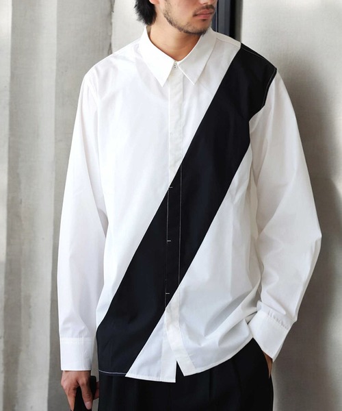 antiqua（アンティカ）の「TASUKI SHIRT　タスキシャツ（シャツ/ブラウス・メンズ・ホワイト/ブラック・P/R）」の2枚目の写真