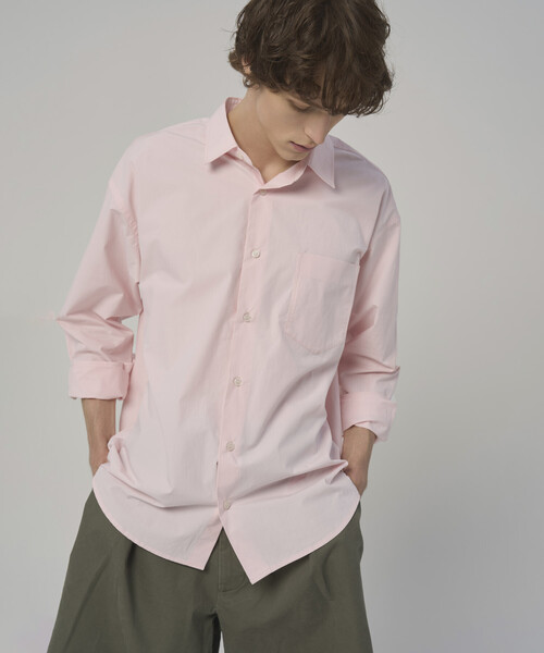 Firsthand(ファーストハンド)の「Firsthand/ファーストハンド ニュアンスカラー オーバーサイズ レギュラーカラーシャツ ロングスリーブ(シャツ/ブラウス・メンズ・グリーン/ピンク/サックスブルー/ベージュ/ラベンダー/レモンイエロー・LARGE/MEDIUM)」の6枚目の写真