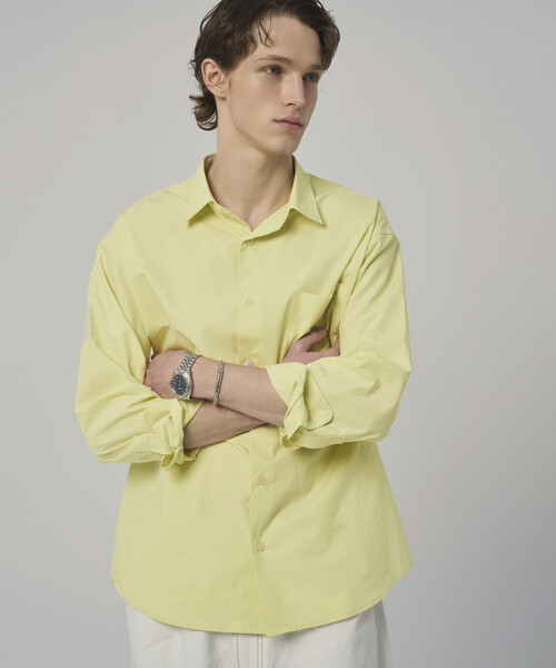 Firsthand(ファーストハンド)の「Firsthand/ファーストハンド ニュアンスカラー オーバーサイズ レギュラーカラーシャツ ロングスリーブ(シャツ/ブラウス・メンズ・グリーン/ピンク/サックスブルー/ベージュ/ラベンダー/レモンイエロー・LARGE/MEDIUM)」の5枚目の写真