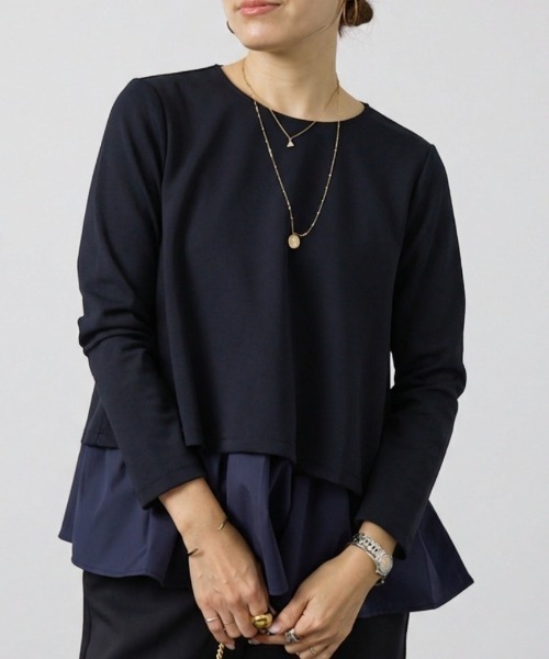 DESIGNWORKS(デザインワークス)の「後ろタフタ長袖ブラウス(シャツ/ブラウス・レディース・ネイビー・フリー)」の1枚目の写真