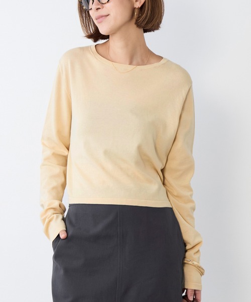MICA&DEAL(マイカ&ディール)の「ショートニットTシャツ(ニット/セーター・レディース・アイボリー/オフホワイト/グレー/ネイビー・FREE)」の3枚目の写真