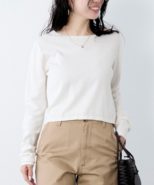 MICA&DEAL(マイカ&ディール)の「ショートニットTシャツ(ニット/セーター・レディース・アイボリー/オフホワイト/グレー/ネイビー・FREE)」の1枚目の写真
