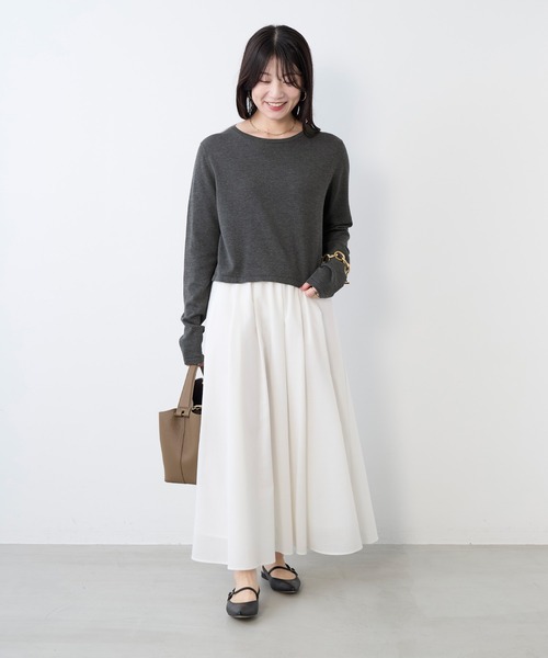 MICA&DEAL(マイカ&ディール)の「ショートニットTシャツ(ニット/セーター・レディース・アイボリー/オフホワイト/グレー/ネイビー・FREE)」の16枚目の写真