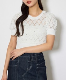 【AKB48 伊藤百花さん着用】ビジュー付きバックリボンニットトップス　春服
