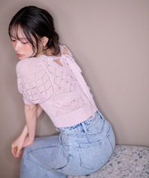 rienda | 【AKB48 伊藤百花さん着用】ビジュー付きバックリボンニットトップス 春服(ニット/セーター)