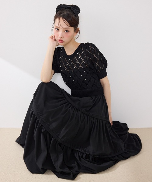 AKB48 伊藤百花さん着用】ビジュー付きバックリボンニットトップス 春