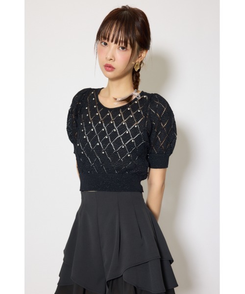 rienda(リエンダ)の「【AKB48 伊藤百花さん着用】ビジュー付きバックリボンニットトップス 春服(ニット/セーター・レディース・ブルー/ブラック/ホワイト/ピンク・FREE)」の6枚目の写真