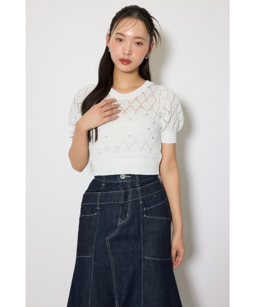 rienda(リエンダ)の「【AKB48 伊藤百花さん着用】ビジュー付きバックリボンニットトップス 春服(ニット/セーター・レディース・ブルー/ブラック/ホワイト/ピンク・FREE)」の13枚目の写真