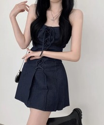 REMUR（レミュール）の「レースアップデニムミニワンピ（ワンピース）」