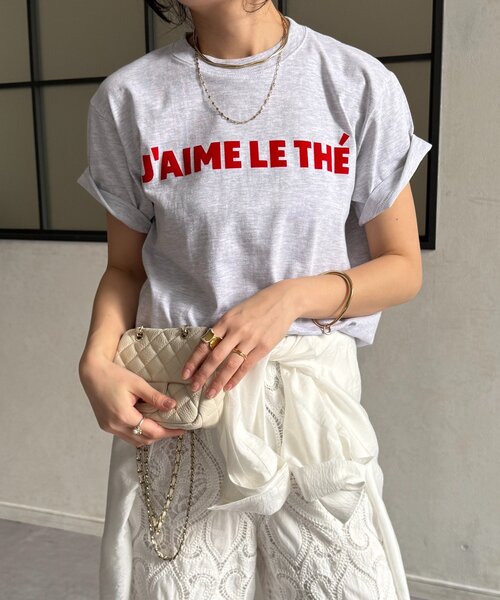 DouDou（ドゥドゥ）の「JAIMELETHEフロッキーロゴTEE（Tシャツ/カットソー・レディース・チャコールグレー/ライトグレー/ネイビー/ホワイト/ベージュ・FREE）」の4枚目の写真