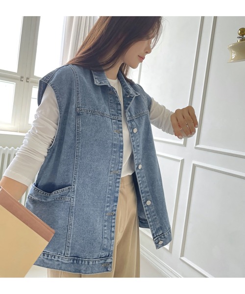 Doula Doula（ドゥーラドゥーラ）の「デニムオーバーサイズベスト（ベスト・レディース・ブルー/ブラック・FREE）」の11枚目の写真