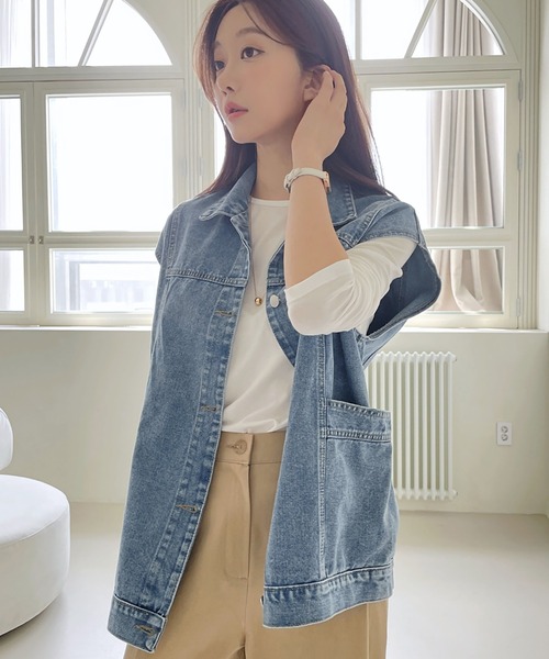 Doula Doula（ドゥーラドゥーラ）の「デニムオーバーサイズベスト（ベスト・レディース・ブルー/ブラック・FREE）」の12枚目の写真
