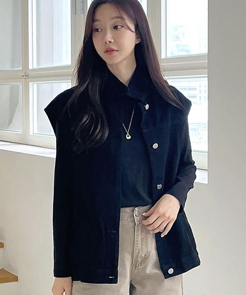 Doula Doula（ドゥーラドゥーラ）の「デニムオーバーサイズベスト（ベスト・レディース・ブルー/ブラック・FREE）」の6枚目の写真