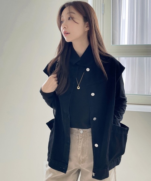 Doula Doula（ドゥーラドゥーラ）の「デニムオーバーサイズベスト（ベスト・レディース・ブルー/ブラック・FREE）」の7枚目の写真