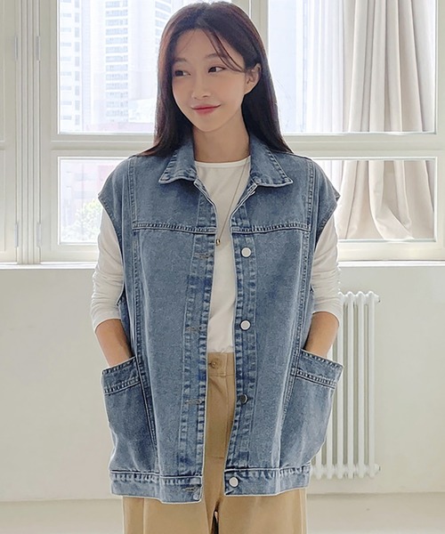 Doula Doula（ドゥーラドゥーラ）の「デニムオーバーサイズベスト（ベスト・レディース・ブルー/ブラック・FREE）」の9枚目の写真