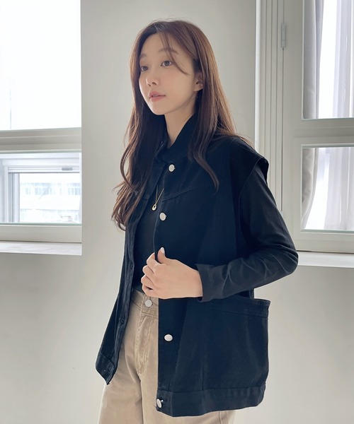 Doula Doula（ドゥーラドゥーラ）の「デニムオーバーサイズベスト（ベスト・レディース・ブルー/ブラック・FREE）」の5枚目の写真