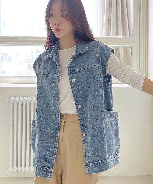 Doula Doula（ドゥーラドゥーラ）の「デニムオーバーサイズベスト（ベスト・レディース・ブルー/ブラック・FREE）」の10枚目の写真