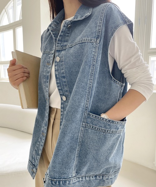 Doula Doula（ドゥーラドゥーラ）の「デニムオーバーサイズベスト（ベスト・レディース・ブルー/ブラック・FREE）」の14枚目の写真