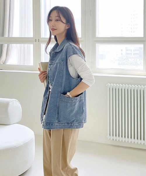 Doula Doula（ドゥーラドゥーラ）の「デニムオーバーサイズベスト（ベスト・レディース・ブルー/ブラック・FREE）」の16枚目の写真