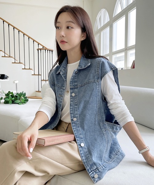 Doula Doula（ドゥーラドゥーラ）の「デニムオーバーサイズベスト（ベスト・レディース・ブルー/ブラック・FREE）」の18枚目の写真