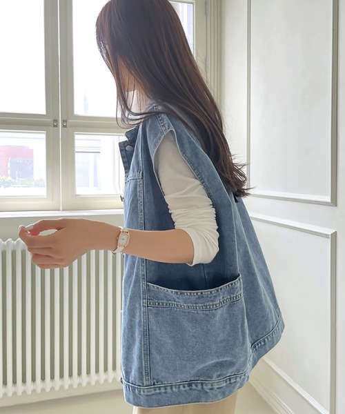 Doula Doula（ドゥーラドゥーラ）の「デニムオーバーサイズベスト（ベスト・レディース・ブルー/ブラック・FREE）」の20枚目の写真