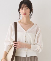 Rouge vif | ネックスリットVネックシアーカーディガン/ニット(カーディガン/ボレロ)