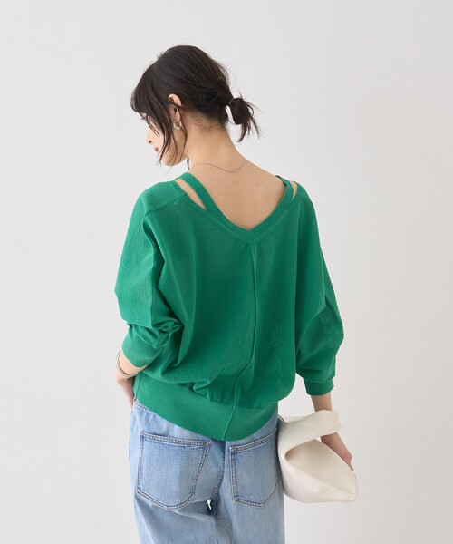 Rouge vif（ルージュヴィフ）の「ネックスリットVネックシアーカーディガン/ニット（カーディガン/ボレロ・レディース・グレー/オフホワイト/グリーン・フリー）」の17枚目の写真