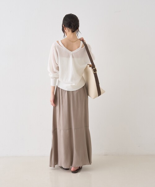 Rouge vif（ルージュヴィフ）の「ネックスリットVネックシアーカーディガン/ニット（カーディガン/ボレロ・レディース・グレー/オフホワイト/グリーン・フリー）」の21枚目の写真