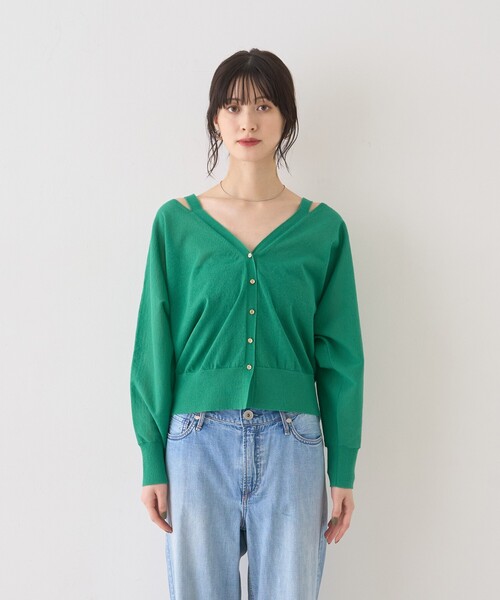 Rouge vif(ルージュヴィフ)の「ネックスリットVネックシアーカーディガン/ニット(カーディガン/ボレロ・レディース・グレー/オフホワイト/グリーン・フリー)」の15枚目の写真