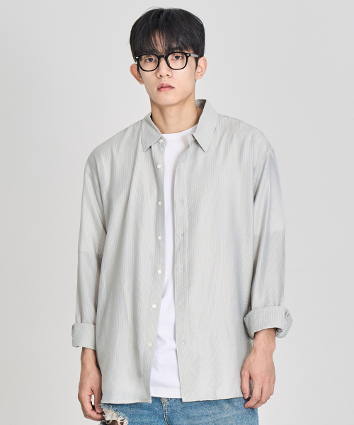 PRAIRIE(KR)(プレーリー)の「シルキー ストライプ シャツ (ライトグリーン)(シャツ/ブラウス・メンズ・ライトグリーン・LARGE/MEDIUM)」の2枚目の写真