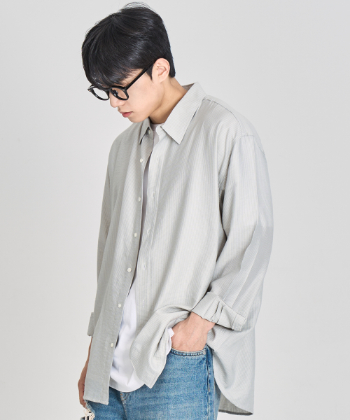 PRAIRIE(KR)(プレーリー)の「シルキー ストライプ シャツ (ライトグリーン)(シャツ/ブラウス・メンズ・ライトグリーン・LARGE/MEDIUM)」の3枚目の写真