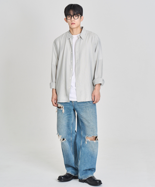 PRAIRIE(KR)(プレーリー)の「シルキー ストライプ シャツ (ライトグリーン)(シャツ/ブラウス・メンズ・ライトグリーン・LARGE/MEDIUM)」の5枚目の写真