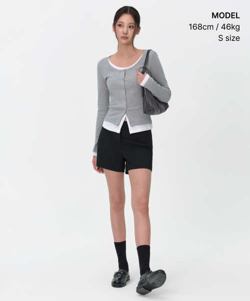MUSINSA STANDARD WOMAN（ムシンサスタンダードウーマン）の「ウィメンズリブスリムスcoopネックレイヤードジャージカーディガン[メランジグレー]（カーディガン/ボレロ・レディース・その他・X-SMALL/SMALL/MEDIUM/LARGE）」の2枚目の写真