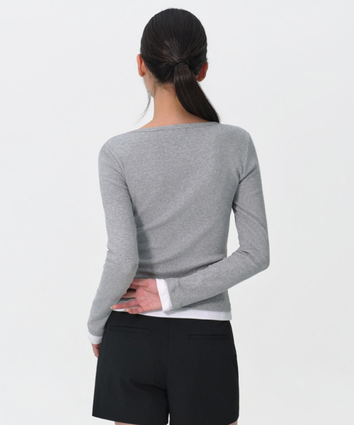 MUSINSA STANDARD WOMAN（ムシンサスタンダードウーマン）の「ウィメンズリブスリムスcoopネックレイヤードジャージカーディガン[メランジグレー]（カーディガン/ボレロ・レディース・その他・X-SMALL/SMALL/MEDIUM/LARGE）」の3枚目の写真
