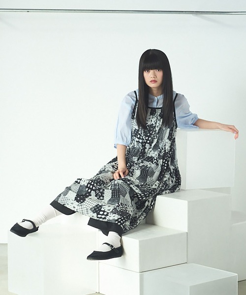 bulle de savon(ビュルデサボン)の「△patchwork プリント ワンピース(ワンピース・レディース・ブラック・FREE)」の2枚目の写真
