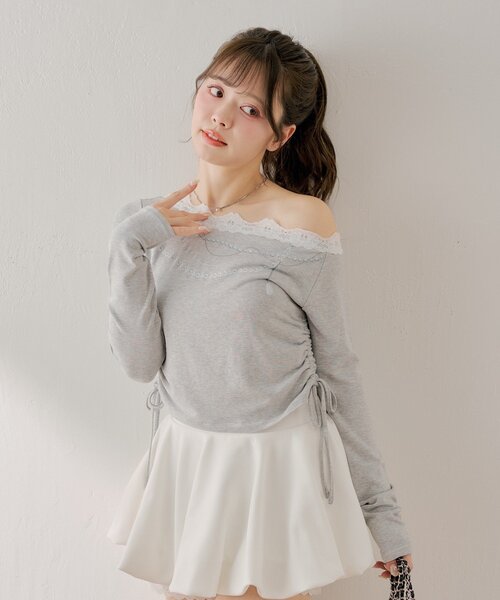 Chico(チコ)の「ワンショルレースプリントT(Tシャツ/カットソー・レディース・グレー/ピンク/アイボリー/ブラック・FREE)」の12枚目の写真