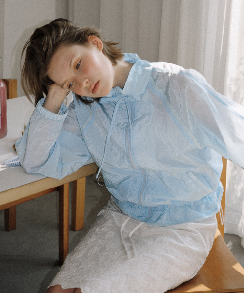 LUCIR ZU(ルシールズ)の「Sheer Lace Tape Jumper (soft aqua)(ナイロンジャケット・レディース・その他・FREE)」の1枚目の写真