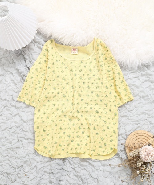 JEMORGAN(ジェーイーモーガン)の「JEMORGAN ワッフル花柄ピグメント加工H/Sクルー(パック)(Tシャツ/カットソー・レディース・ブルー/グレー/イエロー・F)」の6枚目の写真