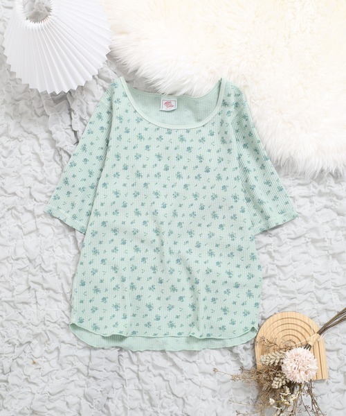 JEMORGAN(ジェーイーモーガン)の「JEMORGAN ワッフル花柄ピグメント加工H/Sクルー(パック)(Tシャツ/カットソー・レディース・ブルー/グレー/イエロー・F)」の5枚目の写真