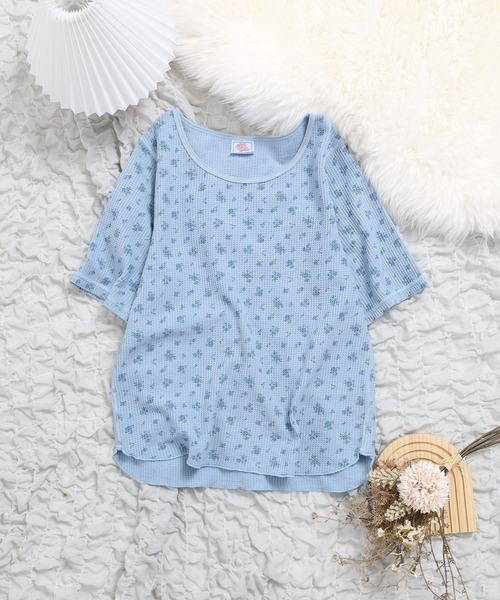 JEMORGAN(ジェーイーモーガン)の「JEMORGAN ワッフル花柄ピグメント加工H/Sクルー(パック)(Tシャツ/カットソー・レディース・ブルー/グレー/イエロー・F)」の8枚目の写真