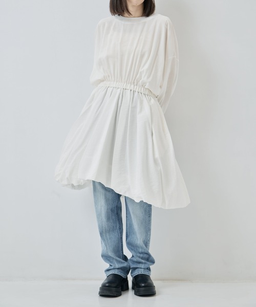 08sircus（ゼロエイトサーカス）の「[08sircus/ゼロハチサーカス]Modal silk gather mini dress（ワンピース・レディース・ブラック/オフホワイト・1）」の7枚目の写真