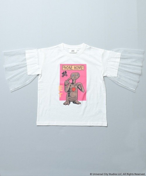 MARKEY'S（マーキーズ）の「【E.T.】別注 袖チュールTシャツ（Tシャツ/カットソー・キッズ・チャコール/ホワイト・100/150/120/110/90/140/130）」の9枚目の写真