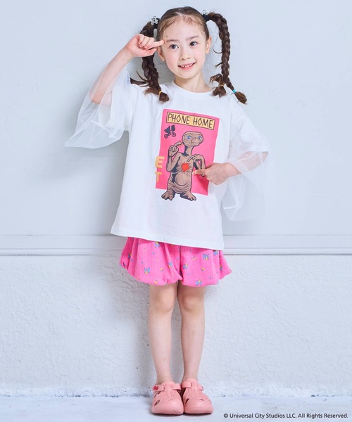 MARKEY'S（マーキーズ）の「【E.T.】別注 袖チュールTシャツ（Tシャツ/カットソー・キッズ・チャコール/ホワイト・100/150/120/110/90/140/130）」の6枚目の写真