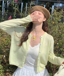 バックリボン刺繍ニットカーディガン
