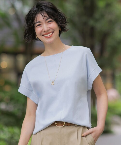 J.PRESS(ジェイプレス)の「【2WAY】コットンスムース フレンチスリーブ カットソー(Tシャツ/カットソー・レディース・ブラウン系/サックスブルー系/ホワイト系/ライトグリーン系/ネイビー系/ライトグレー系・T13/T15)」の6枚目の写真