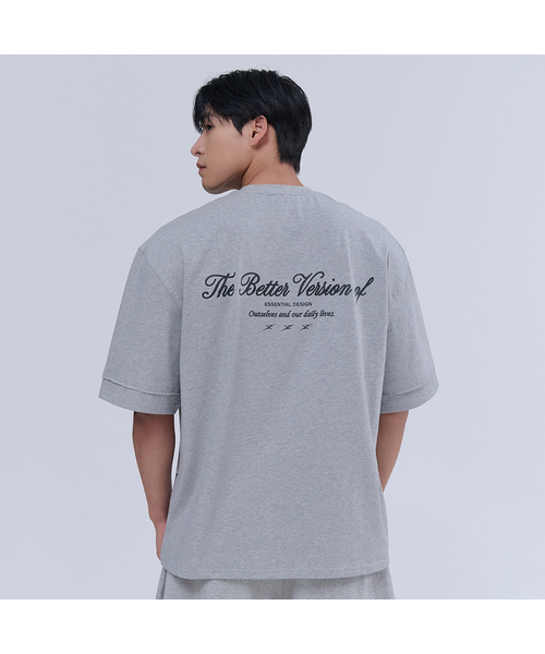 NINEZ(ナインゼット)の「コットンカットオフディテールオーバーサイズTシャツ (2色)(Tシャツ/カットソー・メンズ・ライトグレー/ブラック・MEDIUM/LARGE/X-LARGE/2XL)」の2枚目の写真