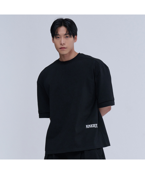 NINEZ(ナインゼット)の「コットンカットオフディテールオーバーサイズTシャツ (2色)(Tシャツ/カットソー・メンズ・ライトグレー/ブラック・MEDIUM/LARGE/X-LARGE/2XL)」の1枚目の写真