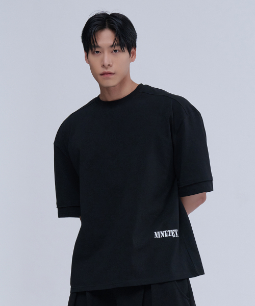 NINEZ(ナインゼット)の「コットンカットオフディテールオーバーサイズTシャツ (2色)(Tシャツ/カットソー・メンズ・ライトグレー/ブラック・MEDIUM/LARGE/X-LARGE/2XL)」の3枚目の写真
